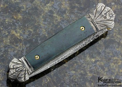 Ken Steigerwalt Custom Knife and Damascus & Blue-Green Mastodon Ivory Tab Release Auto - Image 3