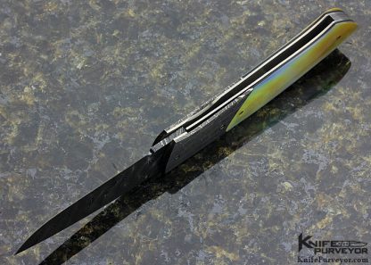 Bill Ankrom Custom Knife Damascus and South Sea Gold Lip Pearl Shell Linerlock - Image 5