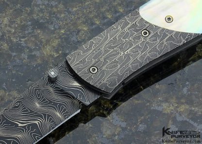 Bill Ankrom Custom Knife Damascus and South Sea Gold Lip Pearl Shell Linerlock - Image 2