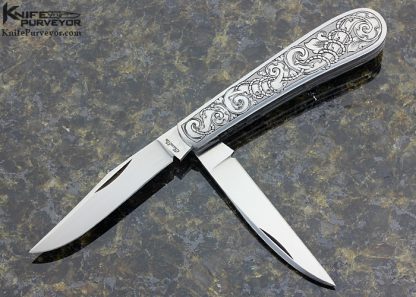 Joel Chamblin Custom Knife 2 Blade Slip Joint Engraved by Simon Lytton