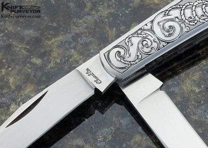 Joel Chamblin Custom Knife 2 Blade Slip Joint Engraved by Simon Lytton - Image 2