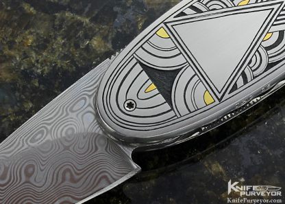 Kelly Carlson Custom Knife "Small Ellipse" Linerlock "Art Deco" Engraved by Tim George with Gold Inlays - Image 2