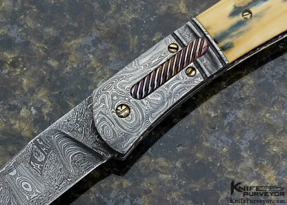 21 june 2017 Don Hanson III Custom Knife Sole Authorship Damascus  Lever Release Linerlock - Image 2