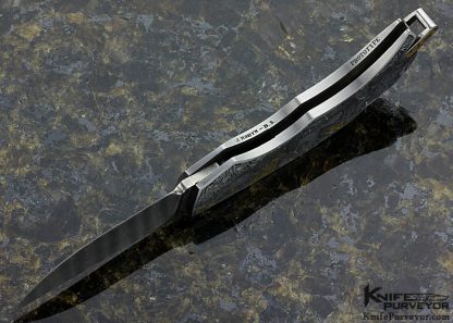 Jim Martin Custom Knife Damascus Prototype Lockback "Turtle and Owls" Engraved by Jon Robyn - Image 6