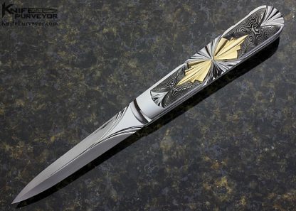 Wolfgang Loerchner Custom Knife Fluted Damascus & 14Kt Gold Lockback Dagger