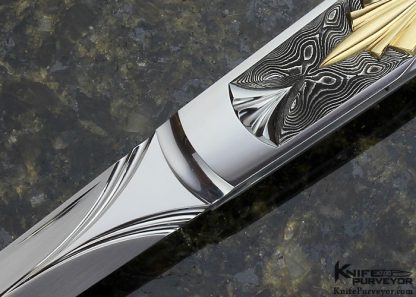 Wolfgang Loerchner Custom Knife Fluted Damascus & 14Kt Gold Lockback Dagger - Image 2