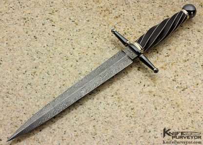 Tommy Gann Custom Knife M.S. 2011 Sole Authorship Damascus Fluted African Blackwood with Braided Silver Wire Stiletto Dagger