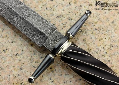 Tommy Gann Custom Knife M.S. 2011 Sole Authorship Damascus Fluted African Blackwood with Braided Silver Wire Stiletto Dagger - Image 3