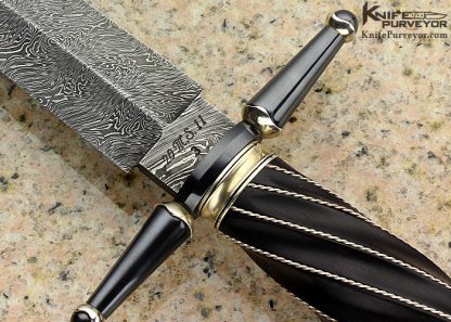 Tommy Gann Custom Knife M.S. 2011 Sole Authorship Damascus Fluted African Blackwood with Braided Silver Wire Stiletto Dagger - Image 4