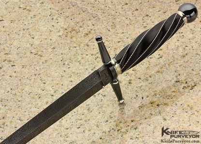 Tommy Gann Custom Knife M.S. 2011 Sole Authorship Damascus Fluted African Blackwood with Braided Silver Wire Stiletto Dagger - Image 6