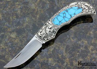 Jim Martin Custom Knife Sole Authorship Engraved Turquoise Interframe Lockback 16769