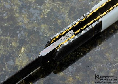 John W. Smith Custom Knife Blued Sole Authorship Damascus with Gold Inlays and Mother Of Pearl Dagger - Image 7