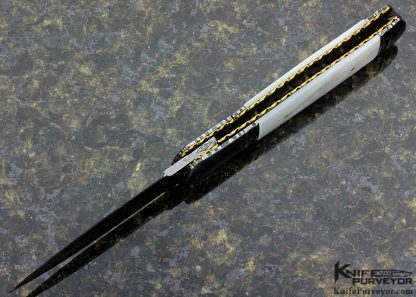 John W. Smith Custom Knife Blued Sole Authorship Damascus with Gold Inlays and Mother Of Pearl Dagger - Image 6