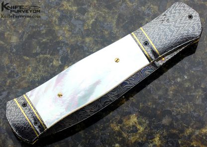 John W. Smith Custom Knife Blued Sole Authorship Damascus with Gold Inlays and Mother Of Pearl Dagger - Image 4
