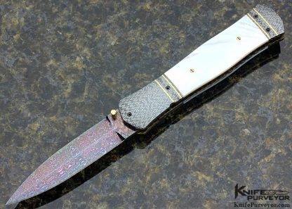 John W. Smith Custom Knife Blued Sole Authorship Damascus with Gold Inlays and Mother Of Pearl Dagger