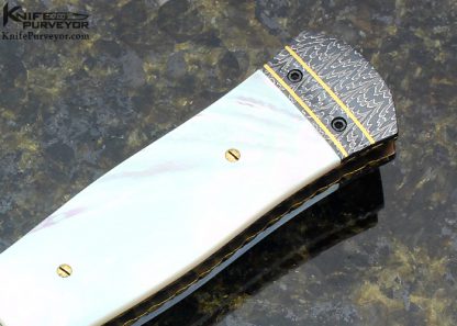 John W. Smith Custom Knife Blued Sole Authorship Damascus with Gold Inlays and Mother Of Pearl Dagger - Image 3
