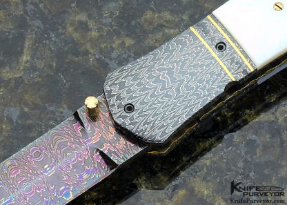 John W. Smith Custom Knife Blued Sole Authorship Damascus with Gold Inlays and Mother Of Pearl Dagger - Image 2