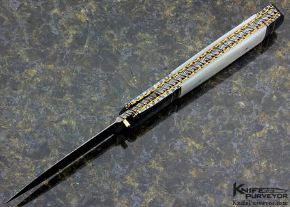 John W. Smith Custom Knife Blued Sole Authorship Damascus with Gold Inlays and Mother Of Pearl Dagger - Image 5