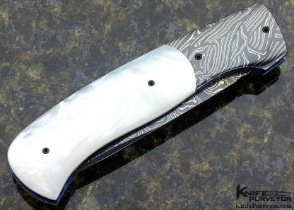 Jeff Chaffee Custom Knife Mother of Pearl and Blued Damascus Linerlock - Image 3