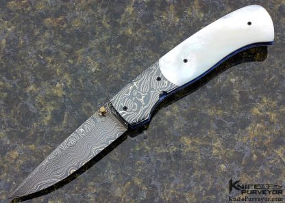 Jeff Chaffee Custom Knife Mother of Pearl and Blued Damascus Linerlock