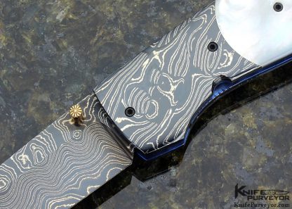 Jeff Chaffee Custom Knife Mother of Pearl and Blued Damascus Linerlock - Image 2
