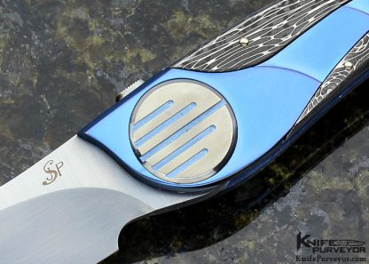 Jean Pierre Sucheras Custom Knife Anodized Titanium & Damascus "Ethos" Button Lock - Image 2
