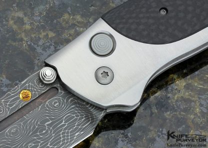 Allen Elishewitz Custom Knife Creedmore Damascus and Carbon Fiber Auto Button Lock - Image 2