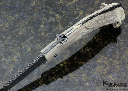 Larry Fuegen Custom Knife Damascus & Carved Deer Antler "Deep Freeze" Goblin Friction Folder - Image 7
