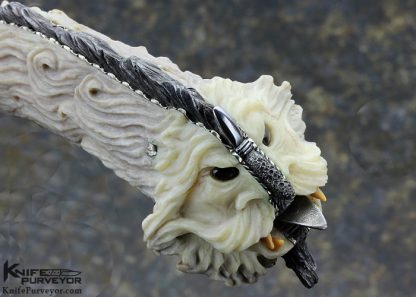 Larry Fuegen Custom Knife Damascus & Carved Deer Antler "Deep Freeze" Goblin Friction Folder - Image 13