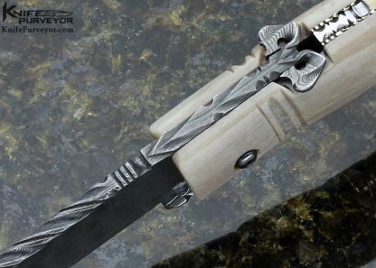 Larry Fuegen Custom Knife Damascus & Carved Deer Antler "Deep Freeze" Goblin Friction Folder - Image 8