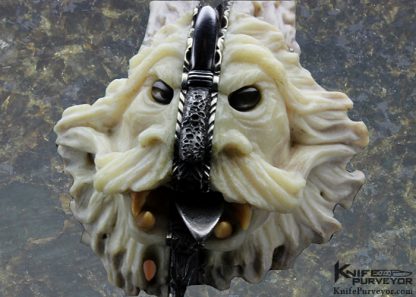Larry Fuegen Custom Knife Damascus & Carved Deer Antler "Deep Freeze" Goblin Friction Folder - Image 11