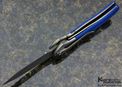 Tom Watson Custom Knife Fatboy with Blue G10 and Mike Norris Damascus Linerlock - Image 5