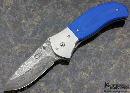 Tom Watson Custom Knife Fatboy with Blue G10 and Mike Norris Damascus Linerlock