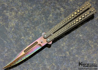 Bertie Rietveld Custom Knife Blued Sole Authorship "Nebula" Damascus & Ray Skin Titanium Bali Butterfly Knife