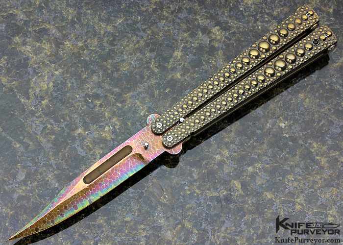 Bertie Rietveld Custom Knife Blued Sole Authorship "Nebula" Damascus & Ray  Skin Titanium Bali Butterfly Knife - Knife Purveyor
