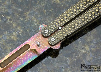 Bertie Rietveld Custom Knife Blued Sole Authorship "Nebula" Damascus & Ray Skin Titanium Bali Butterfly Knife - Image 2