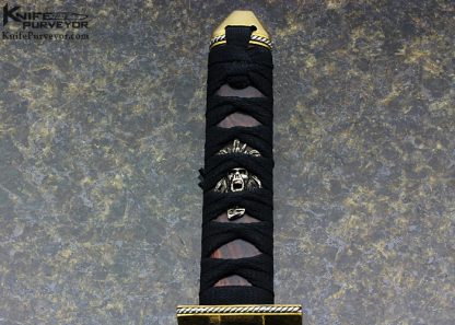 Jeff Harkins Custom Knife "Banshee" (Japanese Short Sword) Wakizashi with Cocobolo Handle Traditional Wrap and Brass fittings with Twisted Silver Wire in Tsuba - Image 3