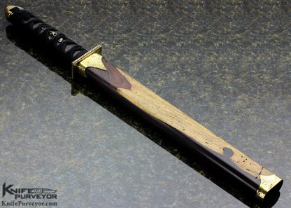 Jeff Harkins Custom Knife "Banshee" (Japanese Short Sword) Wakizashi with Cocobolo Handle Traditional Wrap and Brass fittings with Twisted Silver Wire in Tsuba - Image 6