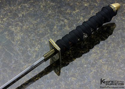 Jeff Harkins Custom Knife "Banshee" (Japanese Short Sword) Wakizashi with Cocobolo Handle Traditional Wrap and Brass fittings with Twisted Silver Wire in Tsuba - Image 4