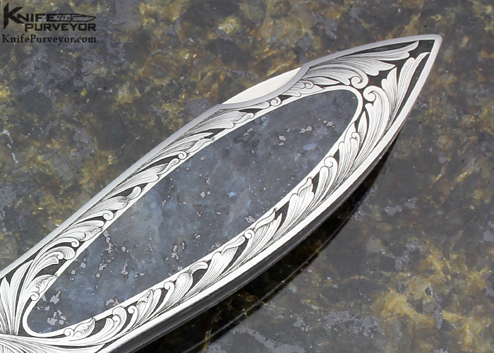 Rick Genovese Custom Knife Engraved by Ray Cover Jr. with Blue Granit Interframe Inlay Lockback Dagger - Image 3