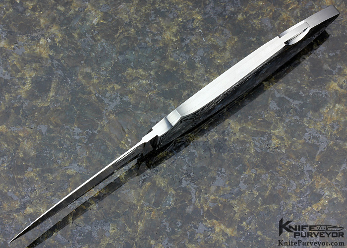 Rick Genovese Custom Knife Engraved by Ray Cover Jr. with Blue Granit Interframe Inlay Lockback Dagger - Image 6