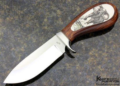 Ray Beers Custom Knife Cocobolo with Sandra Brandy Scrimshawed Mammoth Inlaid Hunter
