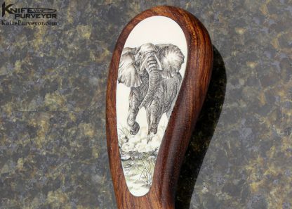 Ray Beers Custom Knife Cocobolo with Sandra Brandy Scrimshawed Mammoth Inlaid Hunter - Image 3