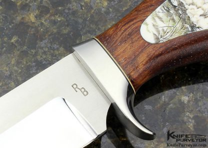 Ray Beers Custom Knife Cocobolo with Sandra Brandy Scrimshawed Mammoth Inlaid Hunter - Image 2