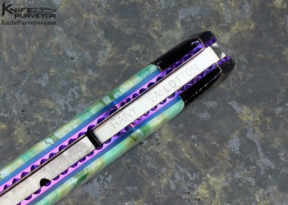 Rainy Vallotton Custom Knife "Hell Razor" with Chad Nichols Cheeta & Franzy Damascus and Turquoise Auto Linerlock - Image 7