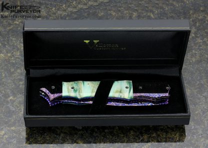 Rainy Vallotton Custom Knife "Hell Razor" with Chad Nichols Cheeta & Franzy Damascus and Turquoise Auto Linerlock - Image 8