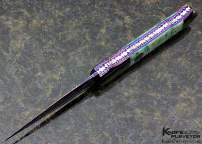 Rainy Vallotton Custom Knife "Hell Razor" with Chad Nichols Cheeta & Franzy Damascus and Turquoise Auto Linerlock - Image 5