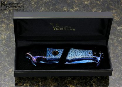 Brandon Vallotton Custom Knife "Jester" with Blue Coral and Chad Nichols Croc Skin Damascus Auto Linerlock - Image 7