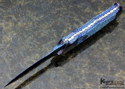 Brandon Vallotton Custom Knife "Jester" with Blue Coral and Chad Nichols Croc Skin Damascus Auto Linerlock - Image 5