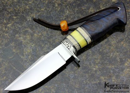 D'Alton Holder Custom Knife Engraved by Pat Holder Natchez Blued Dyed Maple, Oosic, Amber.